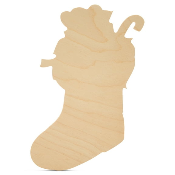 Stuffed Stocking Cutout 12-inch x 7-3/4-inch, Pack of 6 Unfinished Wood Signs for Holiday Craft and Winter Decoration, by Woodpeckers