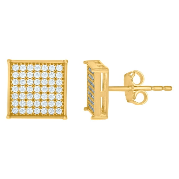 10k Yellow Gold Mens Cubic Zirconia Square Stud Earrings 9.3mm Wide Earring for Men - 2.1 Grams