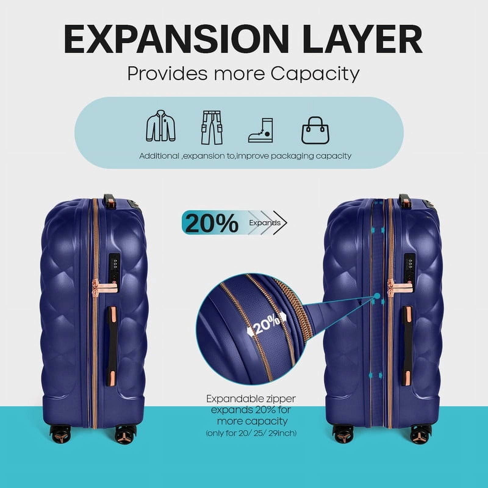 29" Large Checked Luggage Hardside Expandable Suitcase with Spinner Wheels & TSA Lock, Lightweight Rolling Luggage for Travel,Navy, WD8810