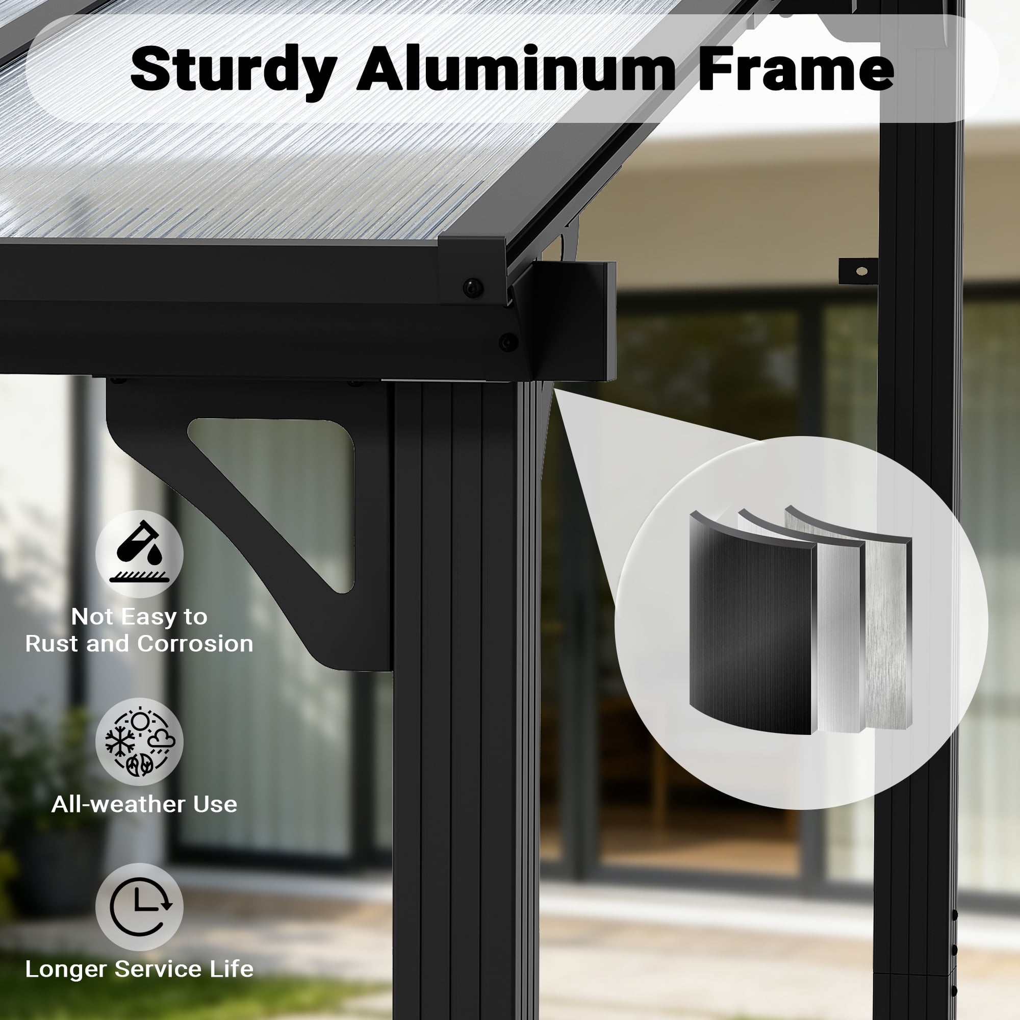 NETAJE 10'x8' Wall Mounted Pergola, Permanent Hardtop Aluminum Gazebo with Polycarbonate Roof for Patio Backyard Deck