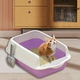 thumbnail image 1 of Caja de arena para gatos con parte abierta, bandeja para gatos semicerrada, fácil de limpiar, resistente a salpicaduras, bandeja para arena , púrpura, 1 of 8