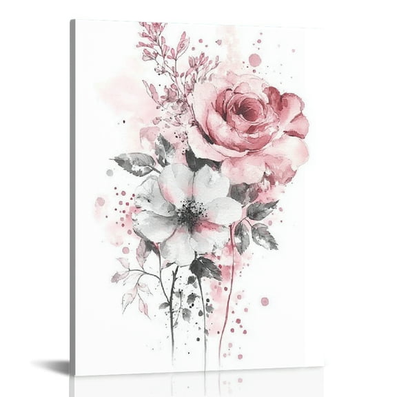 GooTPa Pink and White Flower Canvas Wall Art, Canvas Prints Wall Art for Living Room Bathroom Bedroom Office, Art Print Painting for Home Decorations - 12x16in
