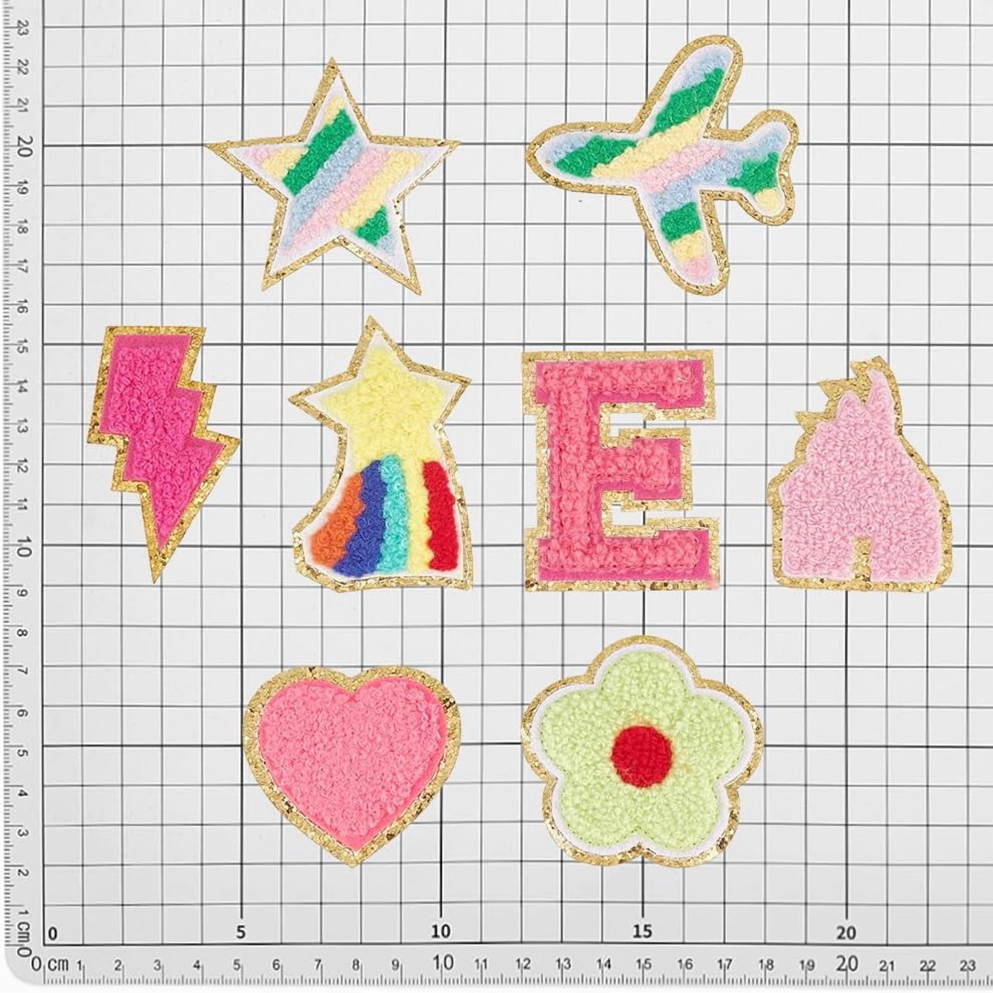 PH 42pcs Chenille Patches Chenille Iron on Embroidered Patches Cute Self Adhesive Letter Patches Heart Patches Stick on Fabric Patches for Clothing Jacket Hat DIY Backpack Repair Decor Colorful