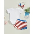 thumbnail image 4 of Wassery Baby Girls 4th of July Clothes 3 6 12 18 Months Infant Summer Outfits Letter Romper Stars Stripe Shorts Headband Newborn 3Pcs Independence Day Clothes Sets 0-18M, 4 of 8