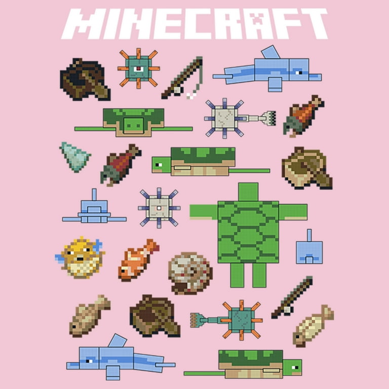 Girl’s Minecraft Fish and Mobs Graphic Tee Light Pink X Small