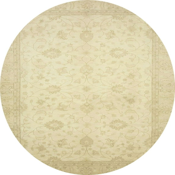 Ahgly Company Machine Washable Indoor Round Abstract Khaki Gold Area Rugs, 7' Round