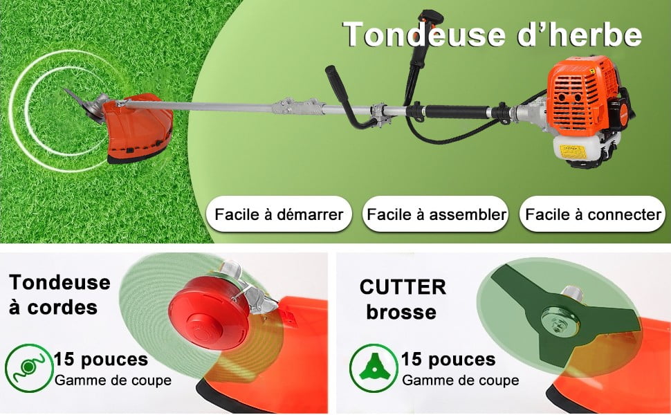 Floseru Gas String Trimmer | 2 in 1 Cordless String Trimmer | 52cc 2-Stroke Weed Wacker Gas Powered | Weed Eater| Gas Weed Eater | Grass Trimmer | 10'' Brush Cutter & Shoulder Strap Included