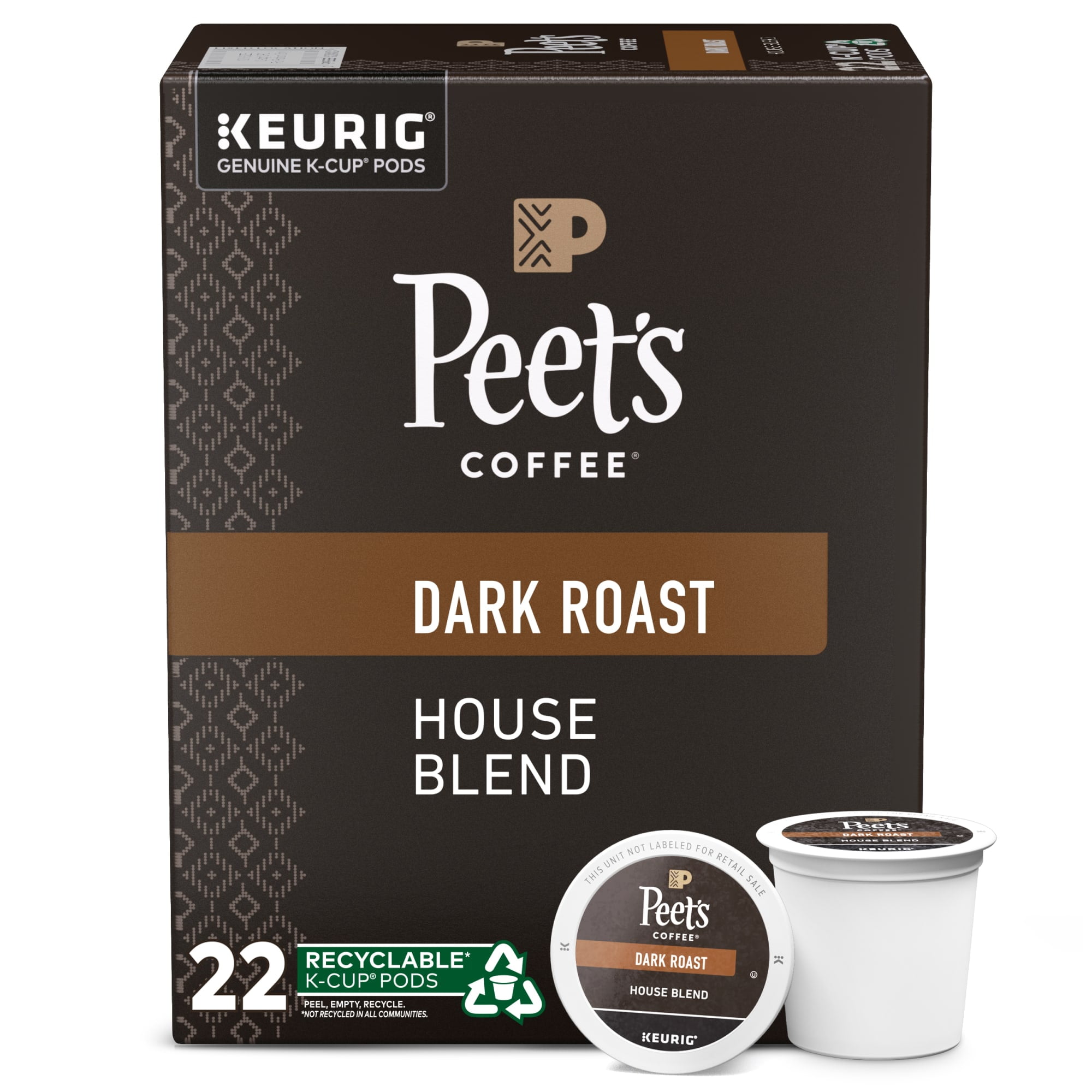 Peet's Coffee K-Cup Pods, House Blend Dark Roast (22 Count) Single Serve Pods Compatible with Keurig Brewers
