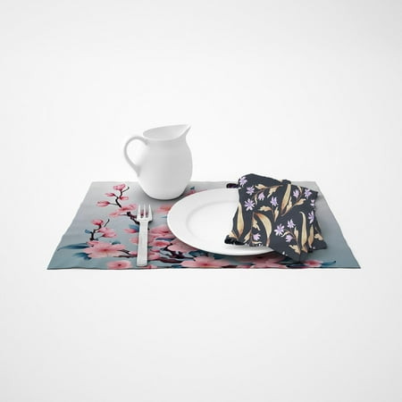 

Cherry Blossom pattern 12×17 inch linen placemat high-quality and durable easy to clean adding a pleasant dining experience