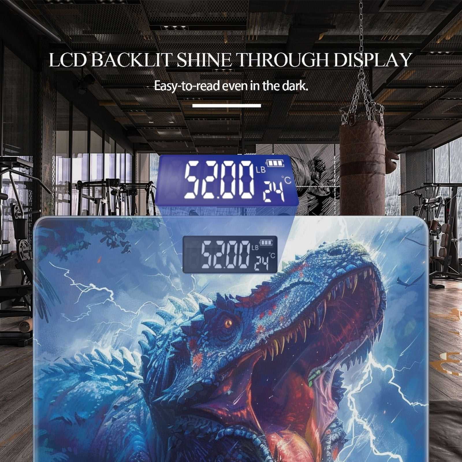 Bathroom Scale, Highly Accurate Digital Body Scale,Precisely Measures Weight up to 400 lbs-Blue And Red-Colored Dinosaur Roaring In The Jungle