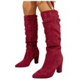 thumbnail image 5 of YLYL Suede Knee High Boots for Women Slouchy Chunky High Heel Pointed Toe Pull on Fashion Riding Long Boots, 5 of 9