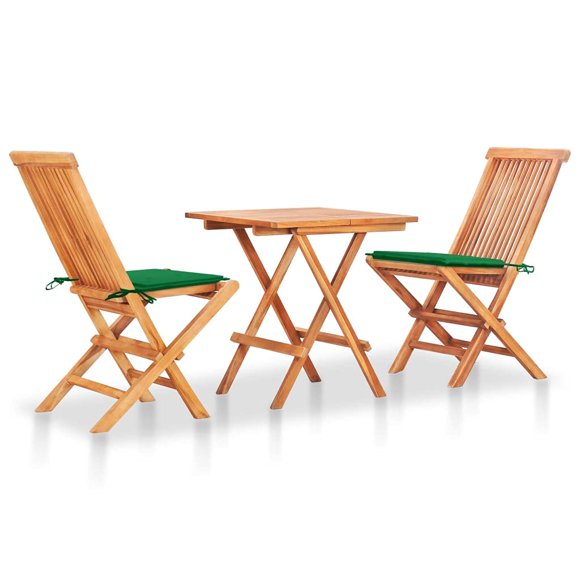 Set VidaXL para patio, madera maciza de teca, 3 piezas, con cojines