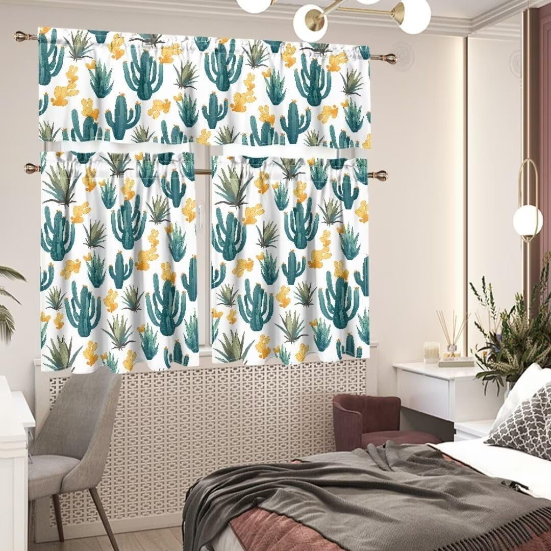 Kitchen Curtains Sets with Valance and Tier Sets Kitchen Window Curtains Kitchen Curtain Tiers Long Tier Curtains Cafe Curtains Rod Pocket Valances Home Decor Cactus