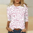 thumbnail image 2 of Happy Valentine's Day T-Shirt Women 3/4 Sleeves Crewneck Pullover Basic Tees, 2 of 5