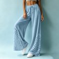 thumbnail image 4 of Kttectoa Womens Pants Drawstring Wide Leg Palazzo Pants Floral Lace Hem Boho Loose Casual Pants Vacation Solid, 4 of 5