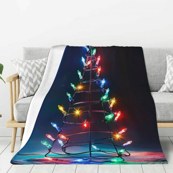 Christmas Tree Light (12) Throw Blanket for Stylish Warm Winter Cabin Ultra-Soft Micro Fleece Blanket, Premium Microfiber, Silky Soft, Plush, Warm and Lightweight for Couch, Sofa, Bed - 40"X30"