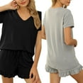 thumbnail image 2 of Women's Pajama Short Sleeve Sleepwear Soft Pj Set V Neck Top and Shorts Pajamas Set, 2 of 2