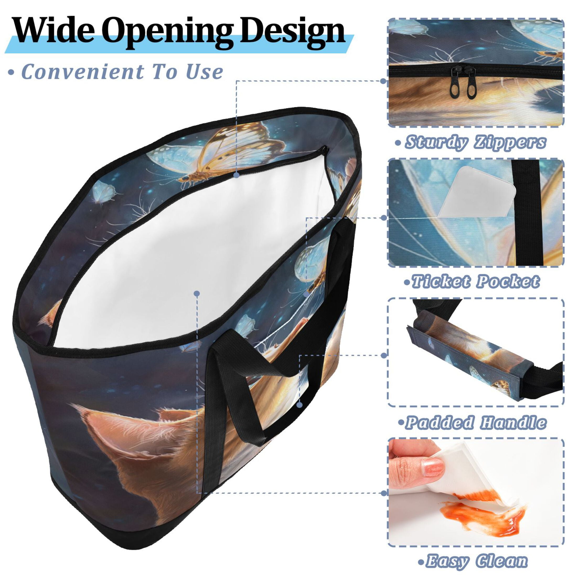 Large Hand-held Ice Pack Picnic Bag Insulation and Refrigeration Suitable for Shopping Picnics and Camping The Cat and The Butterfly