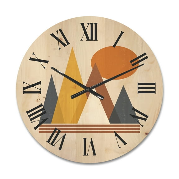 Designart 'Sun and Mountain Abstract' Modern Wood Wall Clock