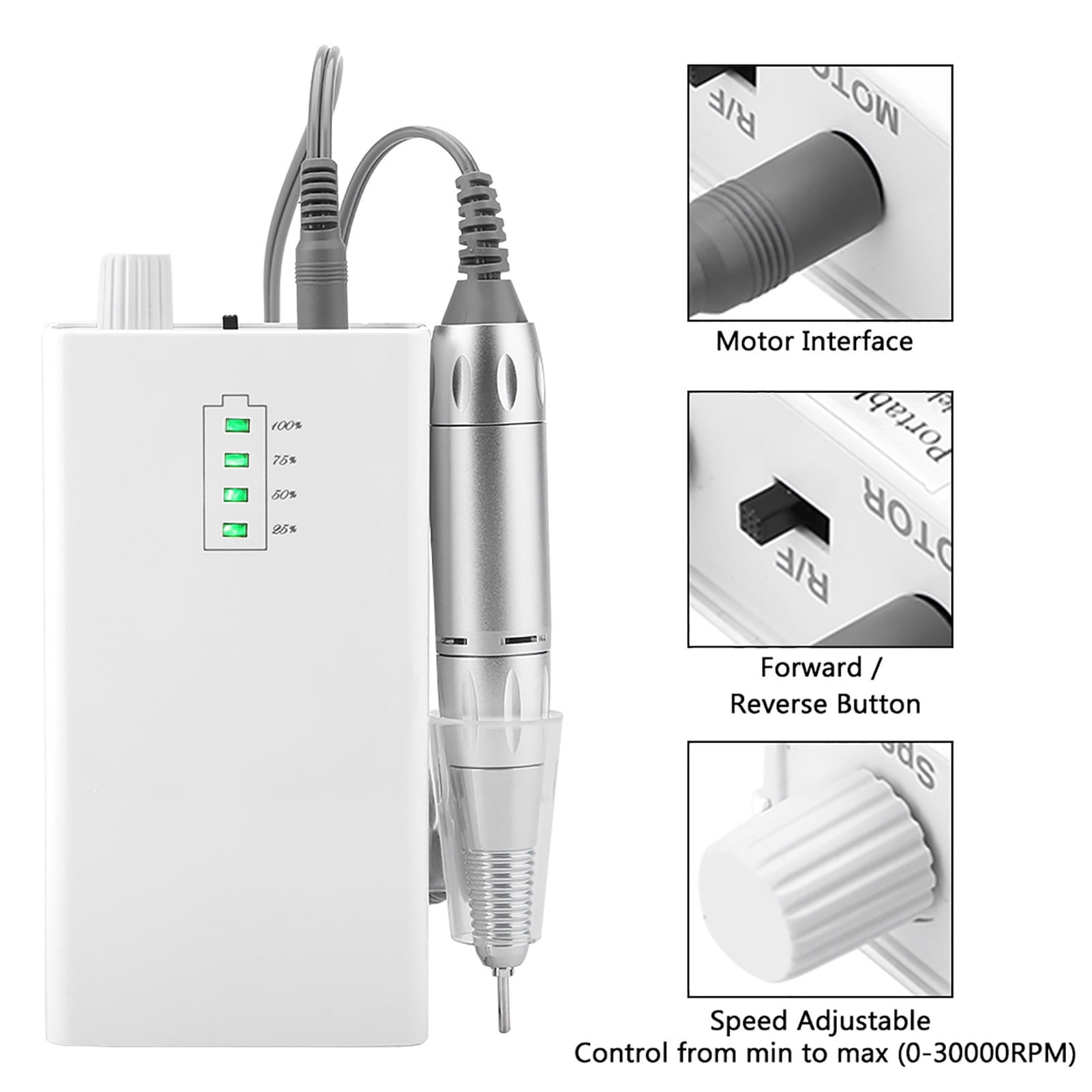 Portable Rechargeable Electric Nail Drill Machine 30000 RPM Cordless Manicure Pedicure