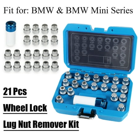 

21Pcs Wheel Lock Lug Nut Remover Kit Automotive Anti-Theft Screw Removal Key Socket Set Disassembly Tool W/ 1/2 inch Socket Adapter for BMW & Mini Series Vehicles
