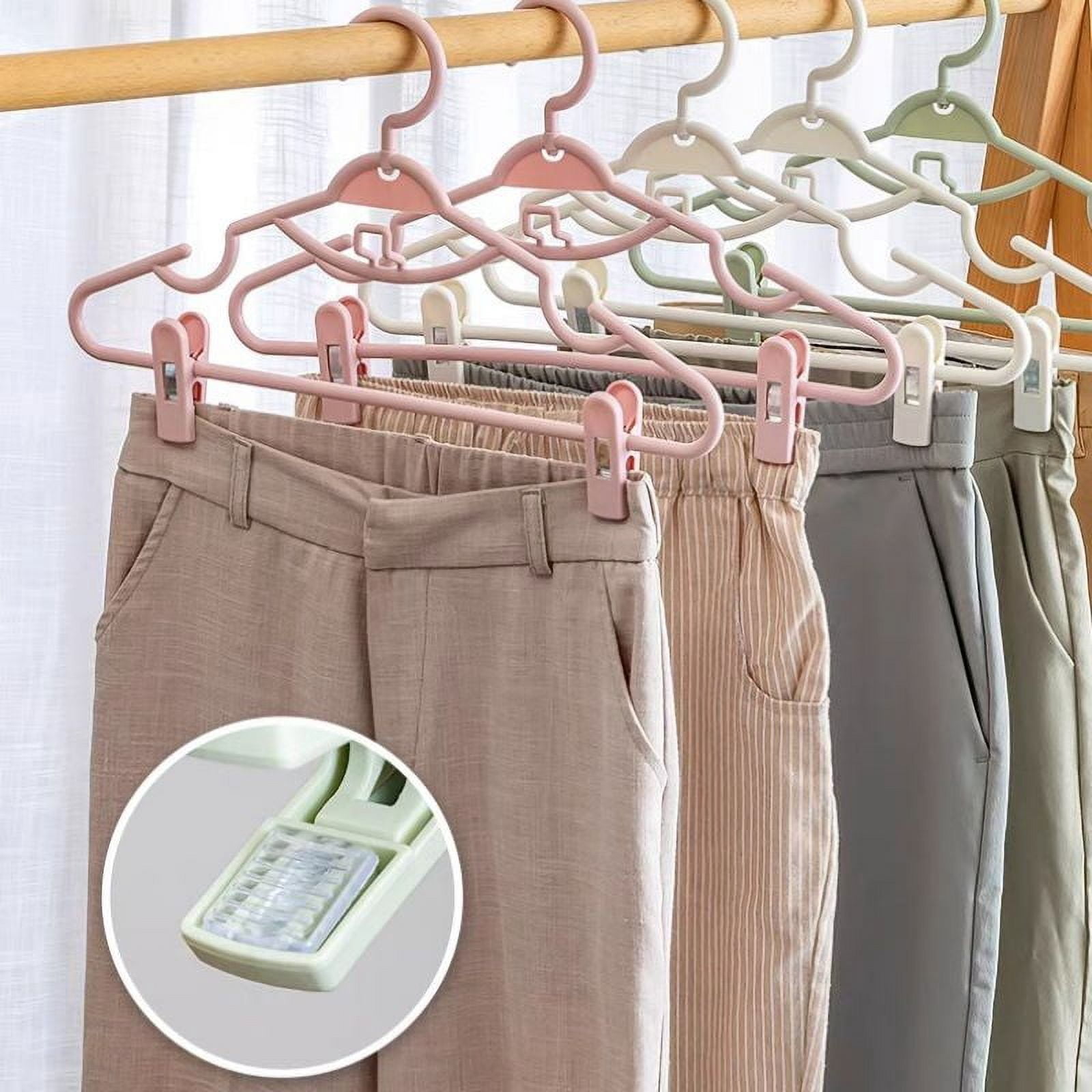 5pcs Clothes Hangers with Clips Plastic Space Saving Non-Slip Skirt Organizer ,Pink