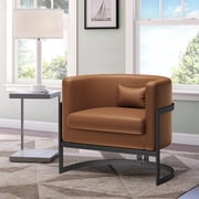 Apeaka Modern Velvet Solid Print Barrel Accent Chair, Brown