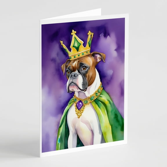 Boxer King of Mardi Gras Greeting Cards Pack of 8 7 in x 5 in