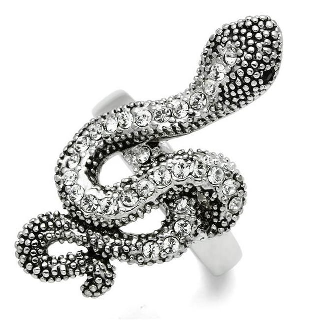 Alamode 3W236-7 Women Rhodium Brass Ring with Top Grade Crystal in Jet - Size 7