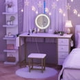 thumbnail image 3 of Gold Vanity Desk with Mirror and Light- Makeup Vanity Set Table with Chair, Storage, Lighted Mirror, 8 Large Fabric Drawers & Power Outlet, Dressing Table Vanities For Girls Bedroom, 3 of 7