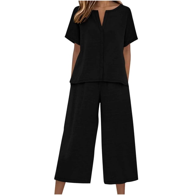 Camisas de Manga Larga para las Mujeres Suelto Ajuste Sólido Botón Liso Arriba con el Conjunto de Pantalones de Bolsillo, Camisa de Manga Larga Liso Mujer Lino Sentir