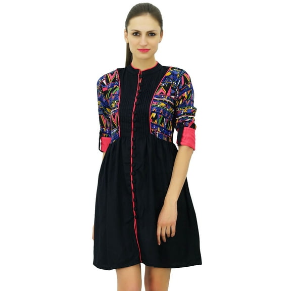 Bimba Rayon Ladies Elegant Mini Dress 3/4th Sleeve Boho Chic Trendy Mini Dress