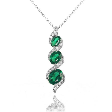 - Simulated Emerald and White Topaz Sterling Silver Oval S Design Three-Stone Journey Necklace