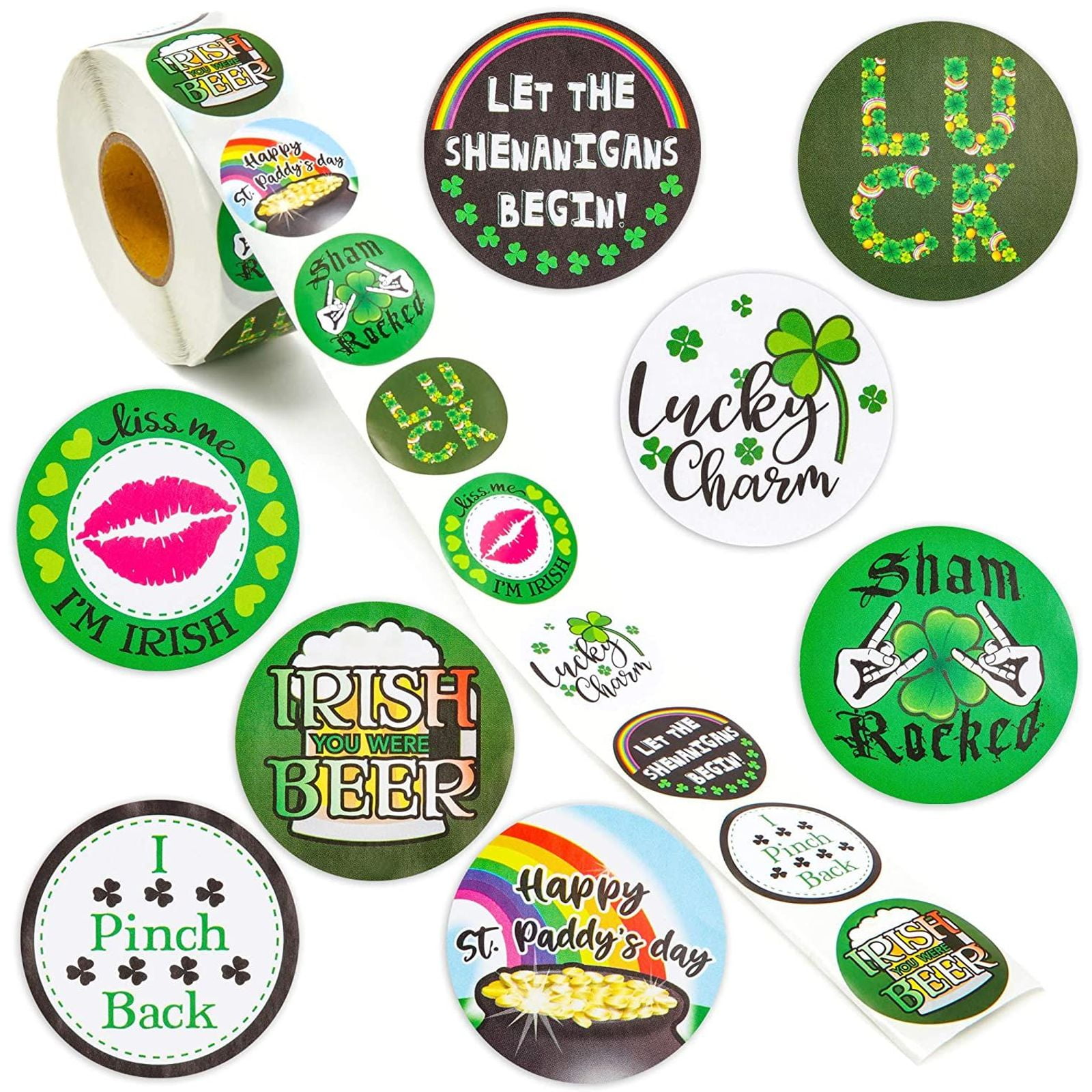Shamrock Roll Stickers Self-Adhesive Label Shamrock Party Favors for Irish Decoration and Craft 500 Labels per Roll Patricks Day Stickers St