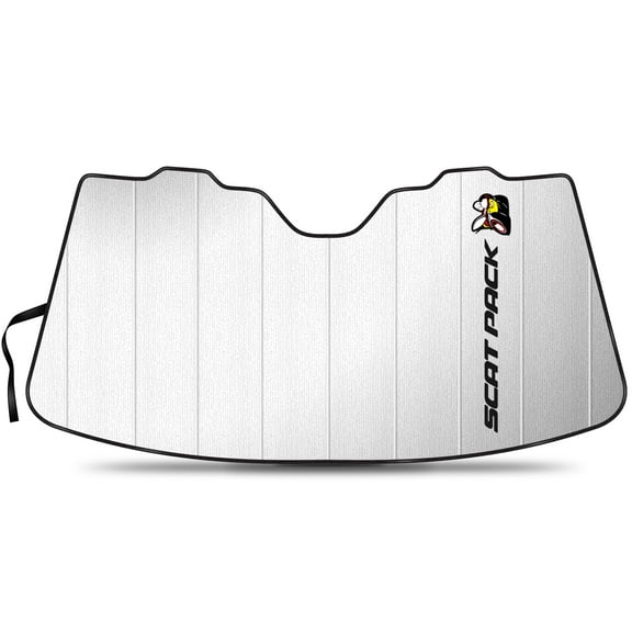 Dodge Scat-Pack Logo Universal Fit Enforced Stand-Up Auto Windshield Sun Shade at Standard Size 54"x 27.5"