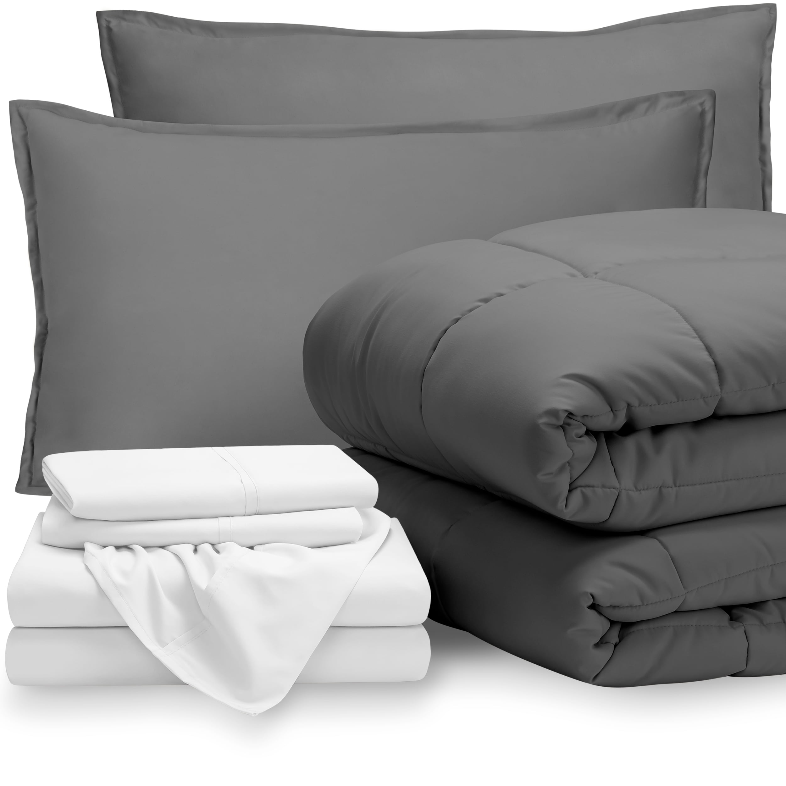 Bare Home 7Piece BedinaBag Full Set Gray, Sheet Set White)