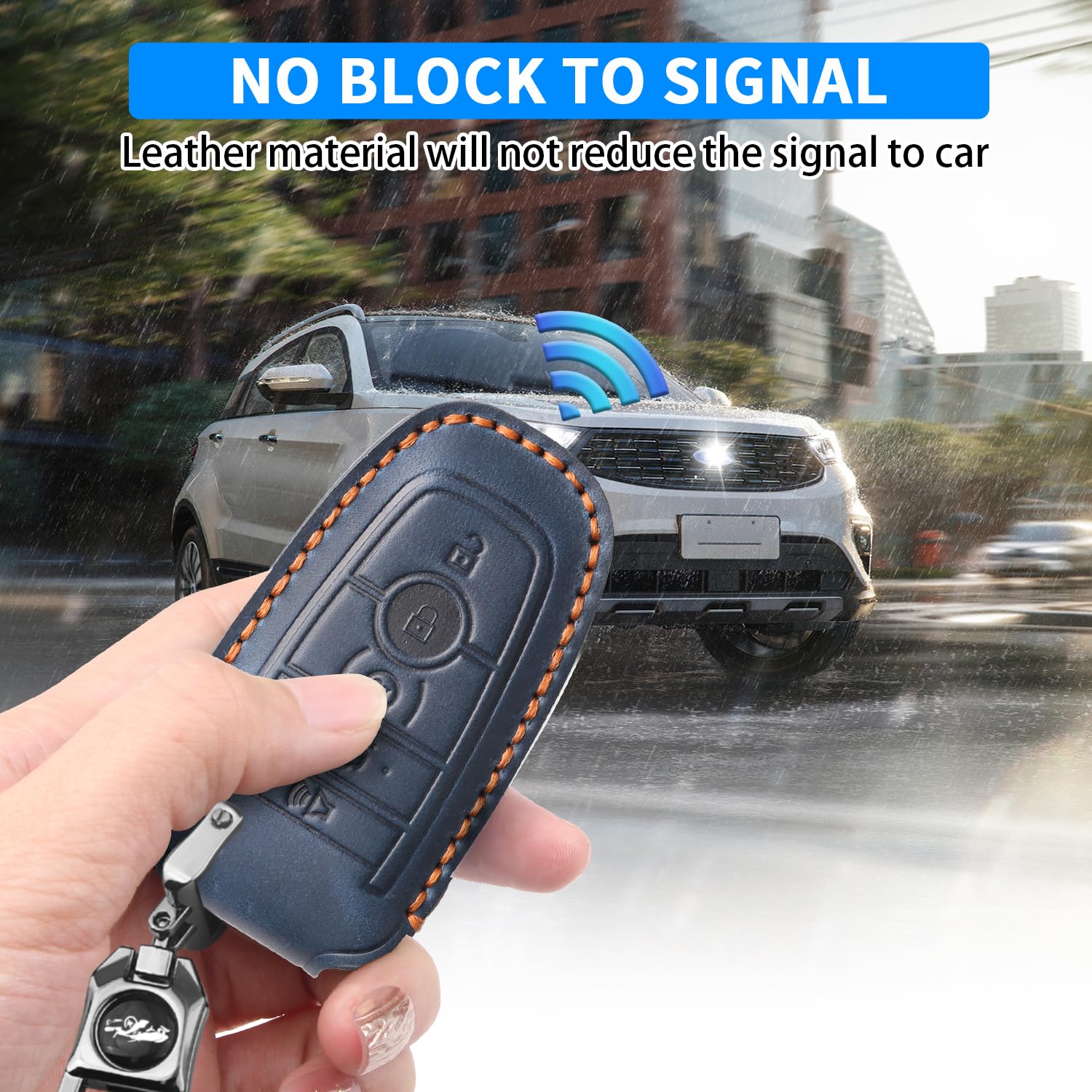 Durable 5-Button Leather Key Fob Protector Case Compatible with Ford Explorer Bronco F-150 Mustang Ranger Escape Expedition Edge Fusion and Lincoln Vehicle Remote Covers