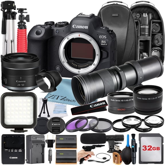 Canon EOS R6 II Mirrorless Camera with RF 24-50mm   420-800mm Super Telephoto Zoom Lens   32GB Memory Card   Backpack   Tripod   ZeeTech Accessory Bundle (International Version)