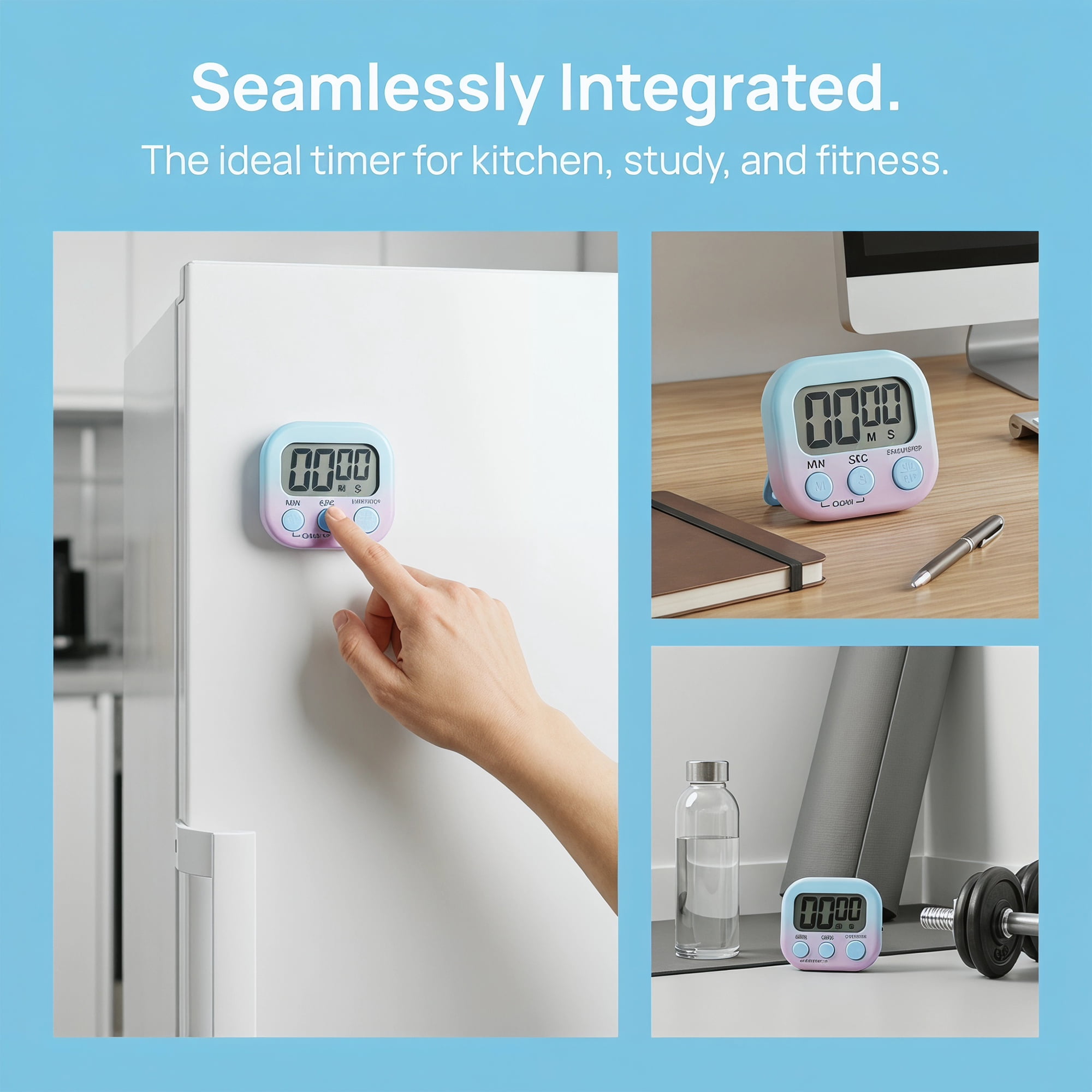 Unique Bargains Kitchen Timer with Loud Alarm and Magnetic Backing for Study Blue-purple