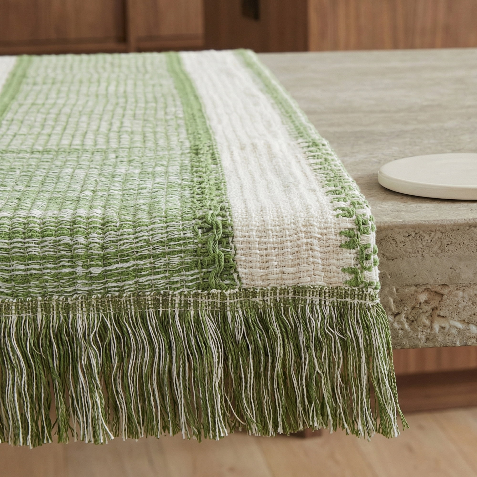 Unique Bargains Birthday Decorations Long Kitchen Runner with Tassel Green 11.8x70.9in
