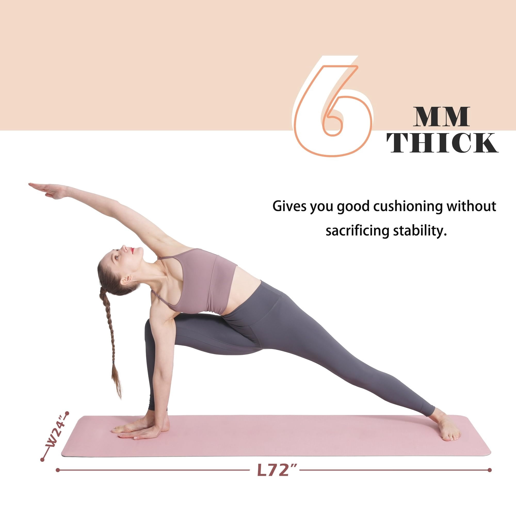 Non-Slip Yoga Mat – Eco Friendly Anti-Tear Pilates Mat, 1/4” Thick Exercise Mat for Women with Carrying Sling & Storage Bag