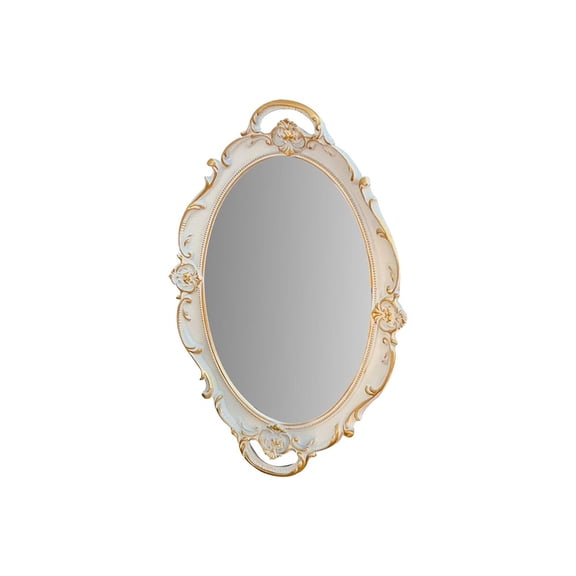 Oioii 14.9x9in Mirror Tray Vintage Vanity Tray for Dresser Perfume Storage Decorative Mirrored Glass Tray Coquette Room Decor, Bedroom, Bathroom Oval Antique Serving Makeup Organizer, White