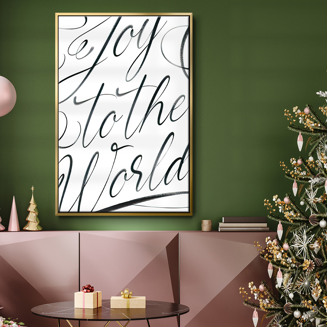 Joy To The World - Framed Gallery Wrapped Holiday Canvas - 17 x 25 - Gold Frame