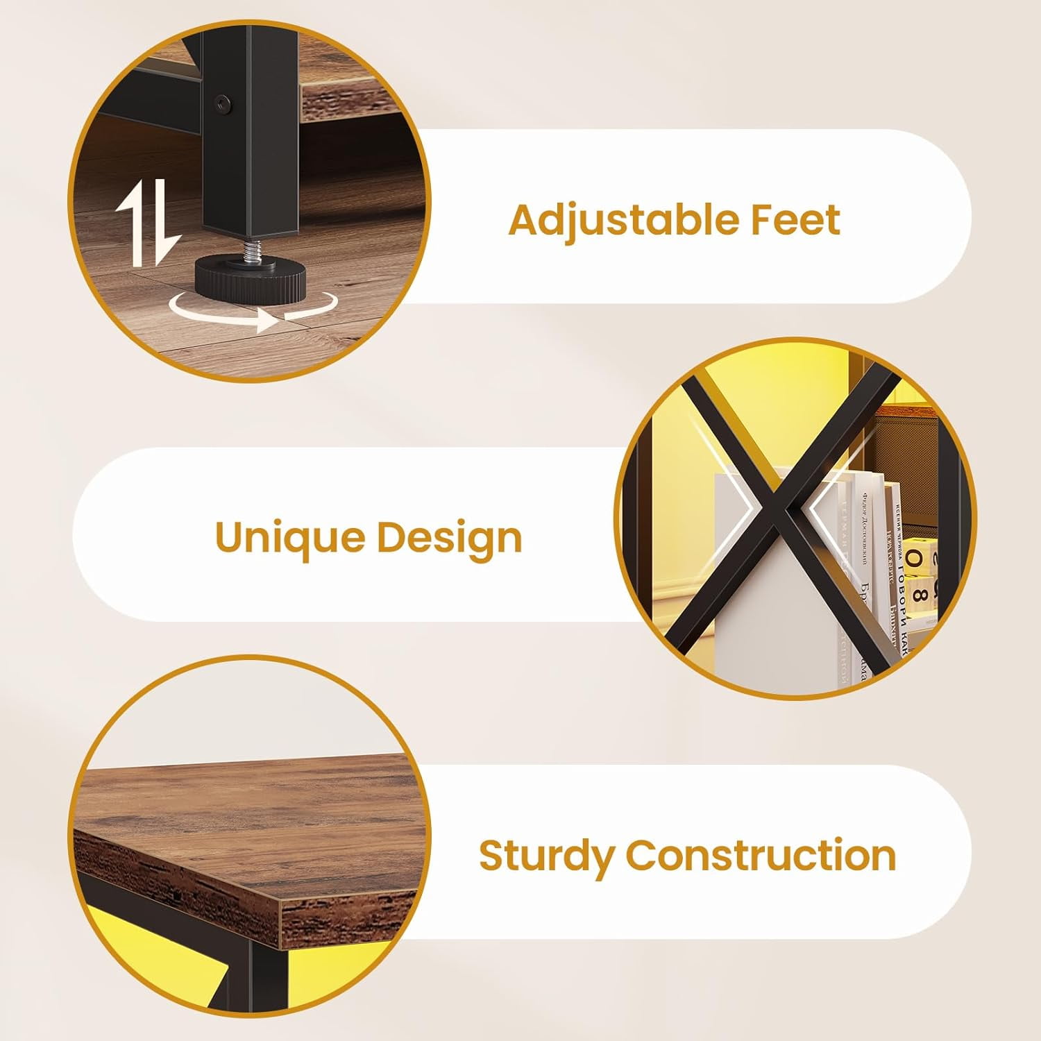 Afuhokles TV Stand for 80 Inches TV, Entertainment Center with LED Lights and Power Outlets, 6 Fabric Drawers, Rustic Brown