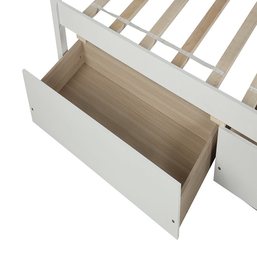 Kepooman Twin Bed Frame with Adjustable 2 Storage Drawers and Headboard with Durable Wood slats / Noise Free and Easy Assembly, White Kepooman Twin Bed Frame with Adjustable 2 Storage Drawers and Headboard with Durable Wood slats / Noise Free and Easy Assembly, White