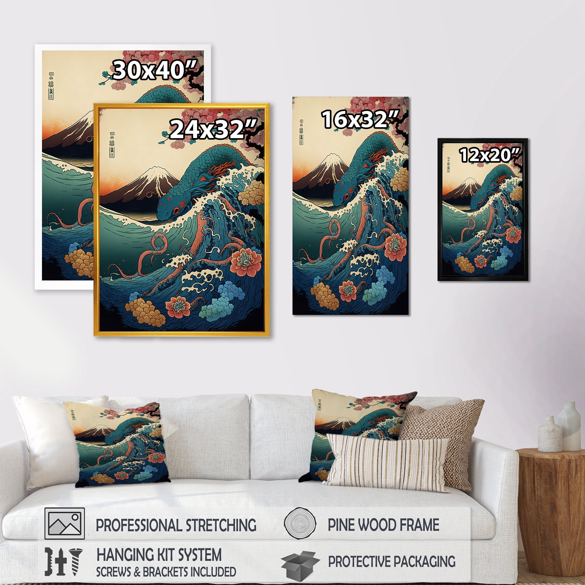Designart Japanese Landscape With Lezard Canvas Wall Art