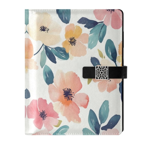 Leather Planner Leather Notebook Notebook Journal Binder Design Pen Pocket Design Convenient for Storage Oil Painting Pink Flower