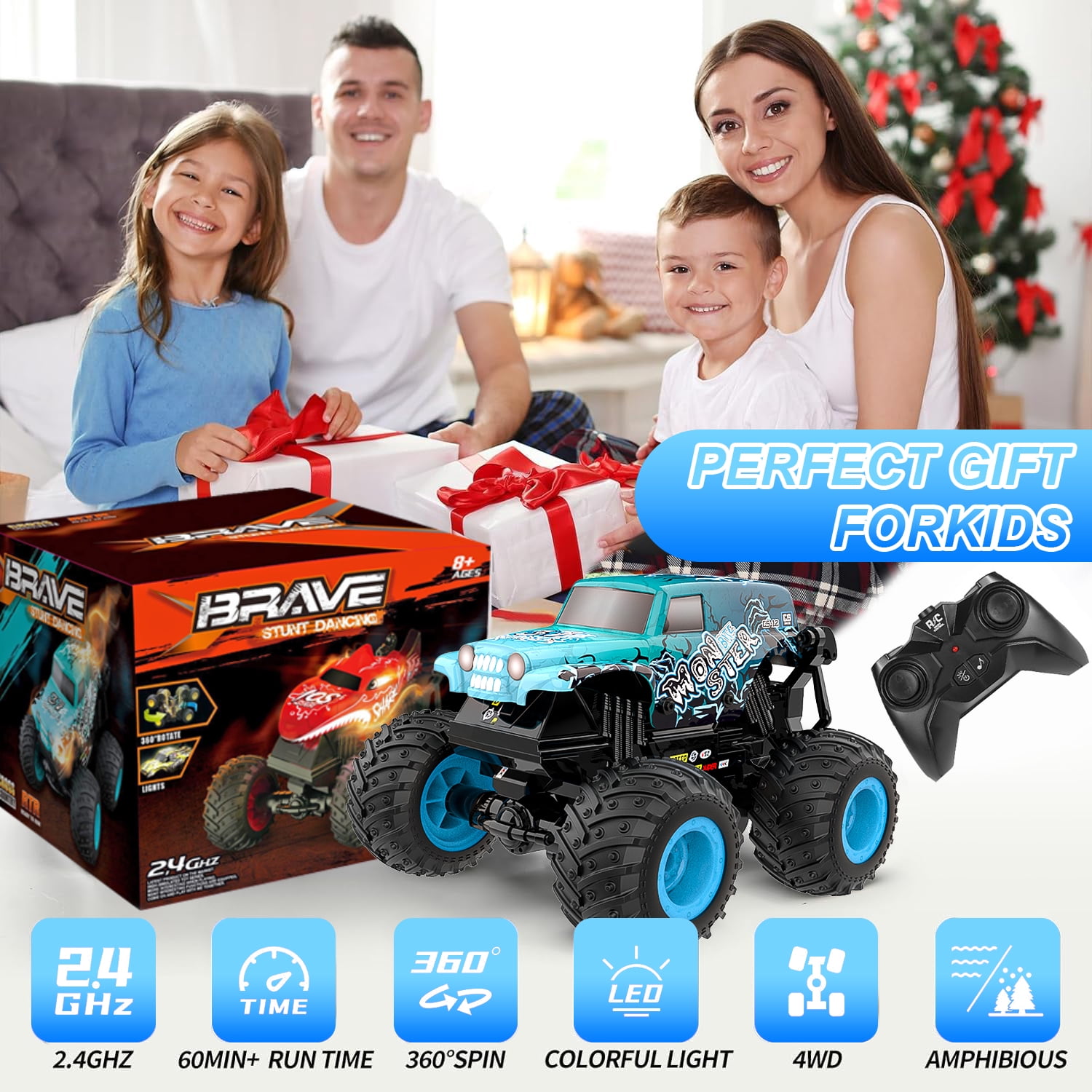 VKFVKF RC Monster Truck Toys, Remote Control Cars for Kids, Dinosaur RC Cars with Light & Music,Stunt, 360° Spin, Walk Upright