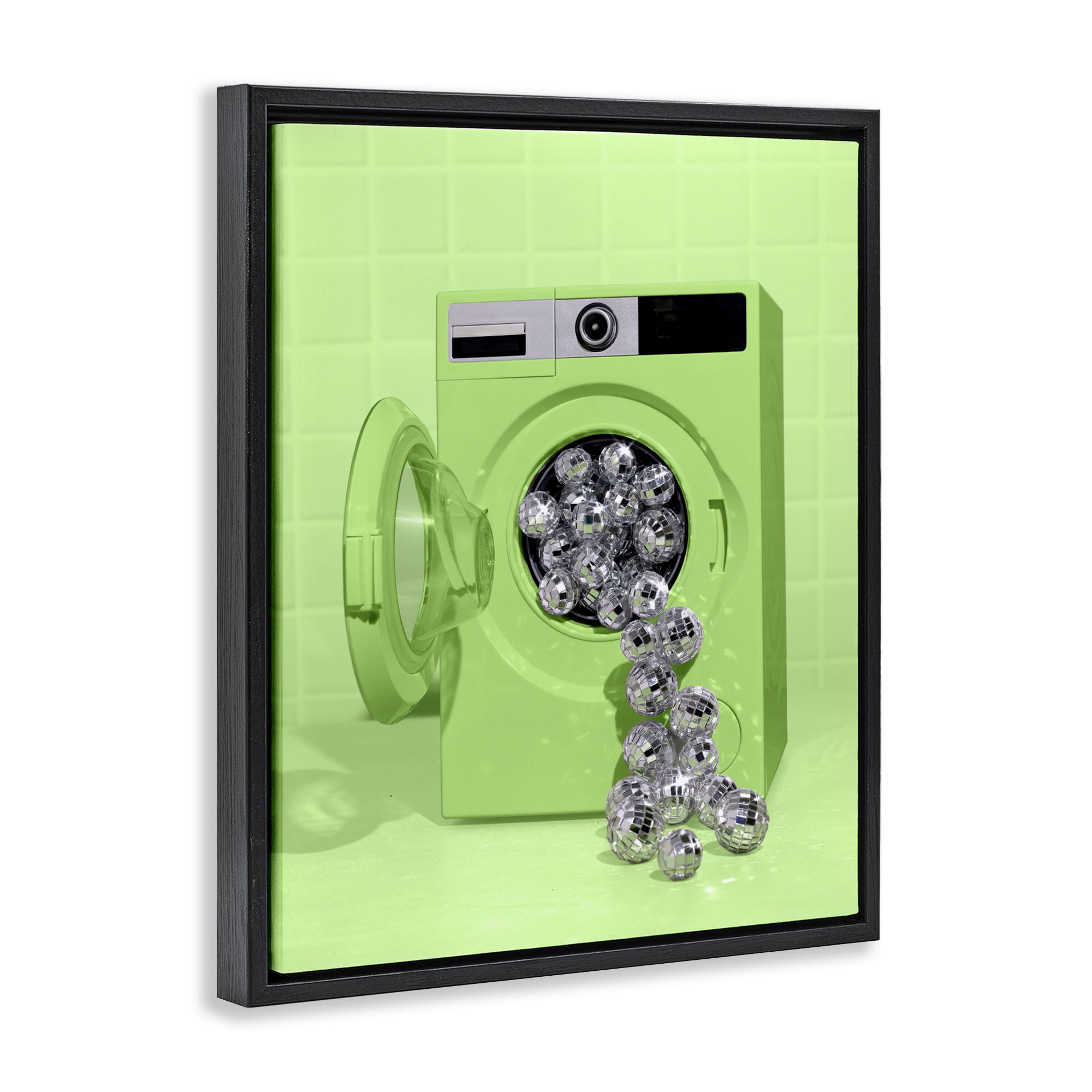 Stupell Industries Disco Laundry Machine over Lime Black Framed Floater Canvas Wall Art, design by LISH Creative