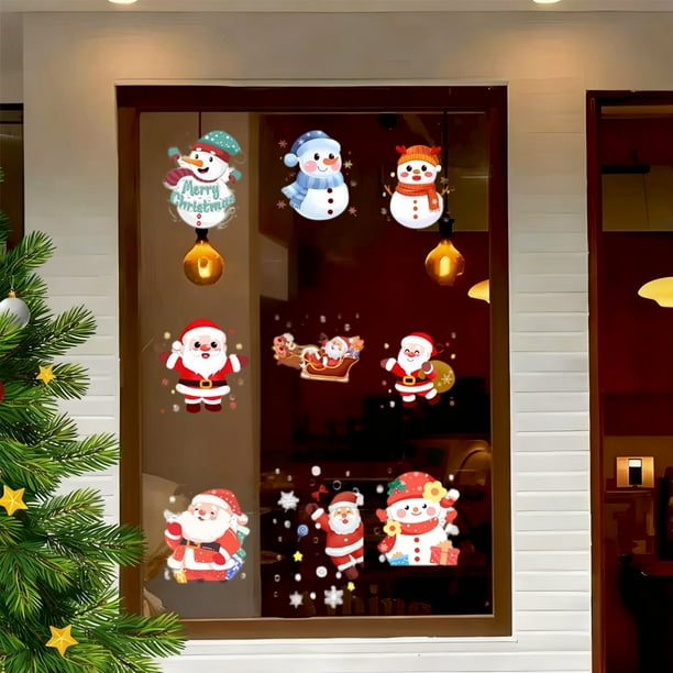 Paquete de 9 Pegatinas Navideñas para Ventanas | Pegatinas Navideñas Coloridas de Pvc | Decoraciones Navideñas Translúcidas Reutilizables para Centros Comerciales, Hogar, Oficina y Decoración de Temp